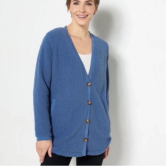 Koolaburra Sweaters - Koolaburra by UGG Popcorn Sherpa Cardigan Bijou Blue Size Small